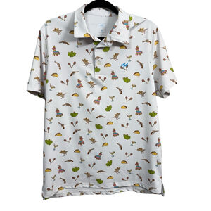 Two Doves Men’s Polo Shirt Medium White Novelty Print Golf Outdoors